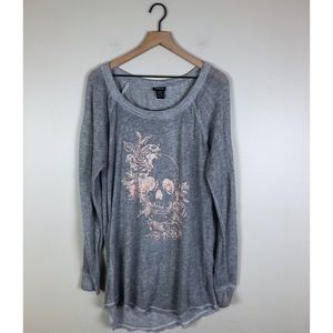 Torrid Metallic Skull Gray Long Sleeve Top 1X XL